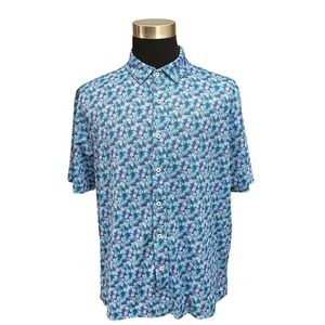 BermudaSands Irving Buttondown Camp Golf Shirt Pineapple Palm UPF 50 Large